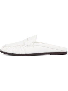 Women's White Comfort Loafers Slingback Flats Ruched Toe Backless Slip-On